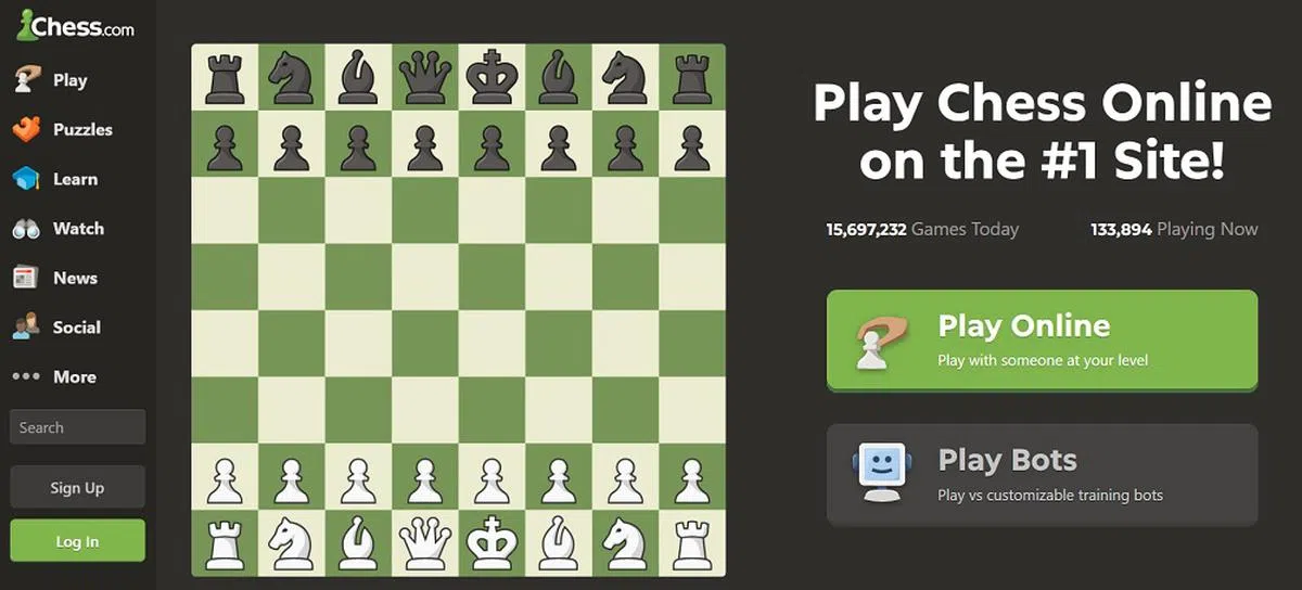 线上象棋平台加入互动元素，让初学者也能轻松掌握。（Chess.com网站截图）