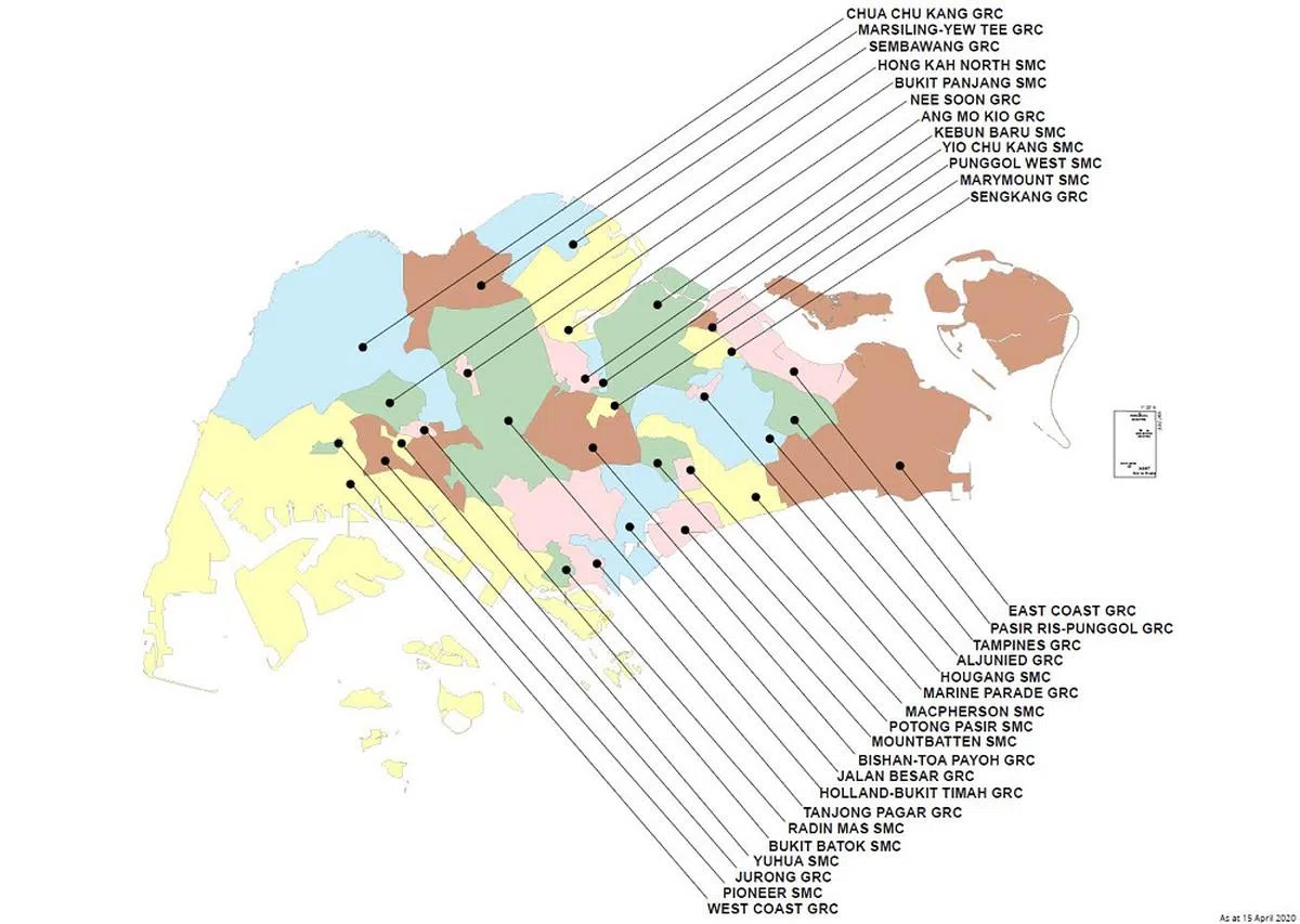 新加坡2020年选区地图。（新加坡国会网站）