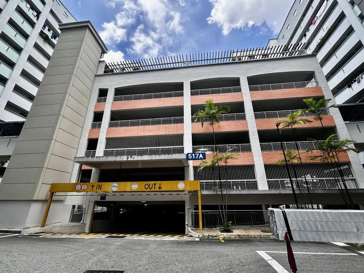 新加坡几乎每个组屋区都看得到的多层停车场。（新明日报）