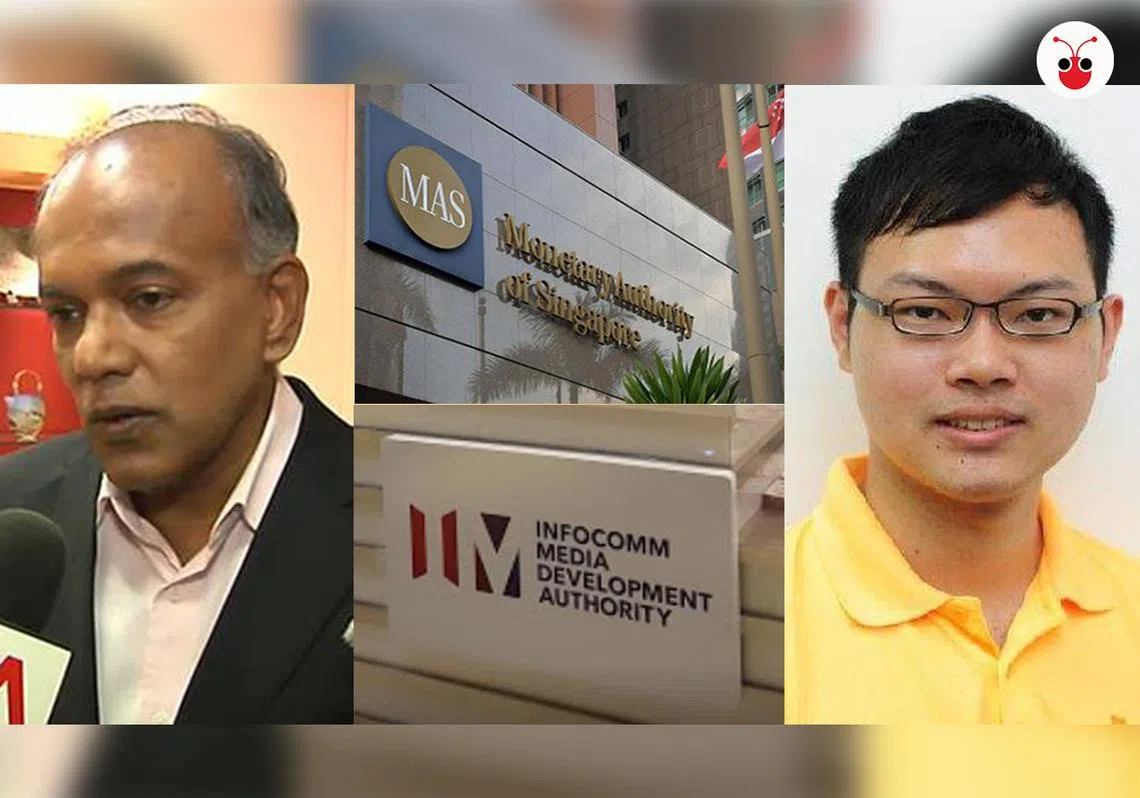 左：内政部长兼律政部长尚穆根；右：“States Times Review”编辑陈智祥。（曾庆祥制图）