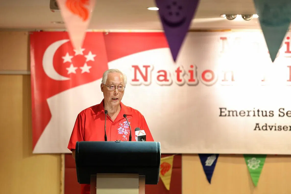 2019年8月17日，荣誉国务资政吴作栋在马林百列集选区国庆晚宴上发表谈话。（联合早报）