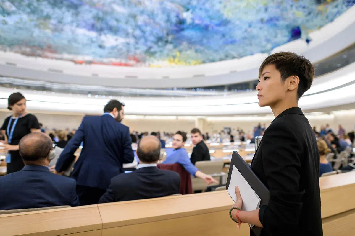  何韵诗获邀在联合人权理事会会议发言。（法新社） 