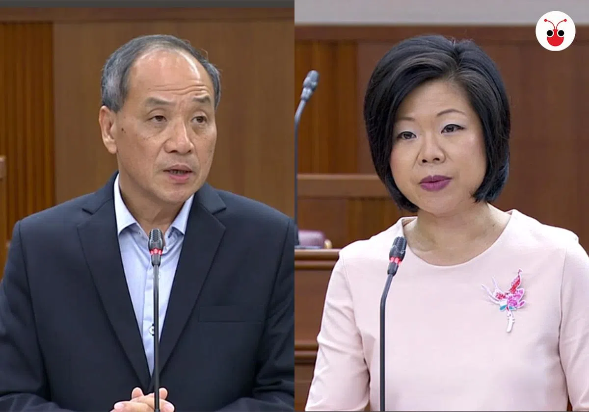  刘程强（左）和沈颖在国会上用华语辩论“打假案”。（郭跃男制图） 