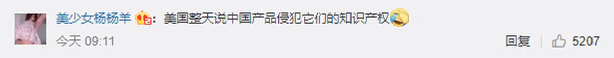 有网民表示“美国整天说中国产品侵犯它们的知识产权”，这次属于“乌鸦笑猪黑”。 