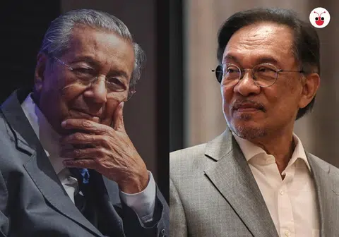 马哈迪（左）交棒安华（右）计划可能又有变数。（李国豪制图）