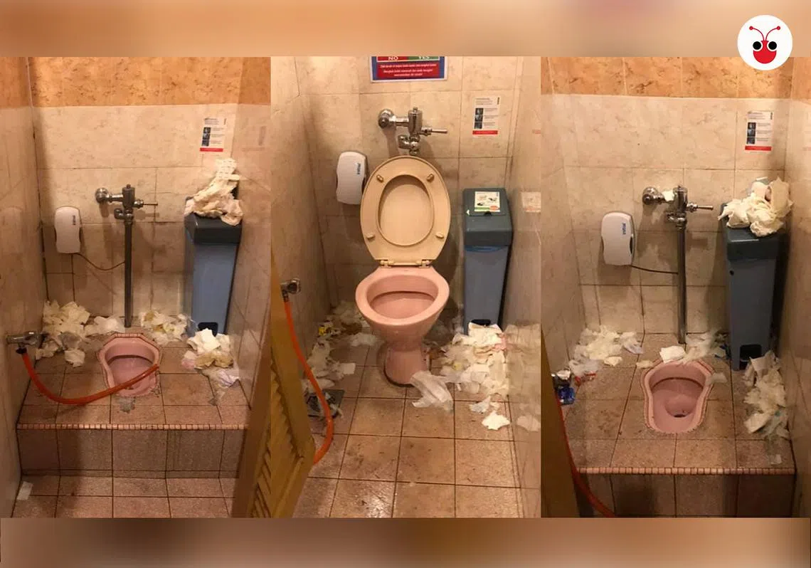 新马第二通道的马国关卡厕所太脏乱，马国导游拍照上网怒批。（制图 / 曾庆祥）