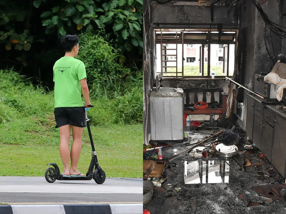 个人代步工具近两个月来引起至少八起火患，引发民众焦虑。左为示意图。（李国豪制图）