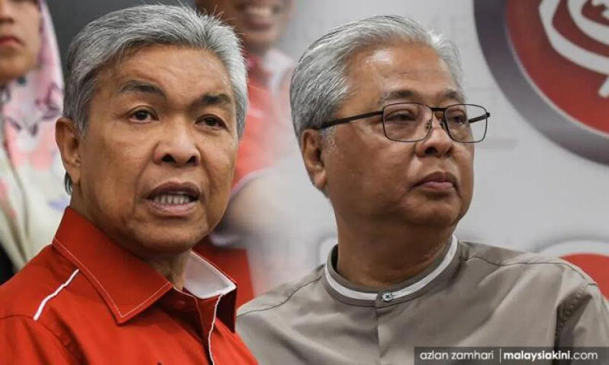  巫统以排除法挑首相人选，由于扎希（左）退出，使依斯迈沙比里有机会出线。（当今大马） 