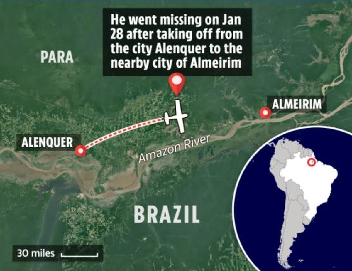  1月28日，塞纳驾驶一架轻型六座货机，计划从巴西的阿伦克尔（Alenquer）飞往邻近的阿尔梅林（Almeirim）。（太阳报） 