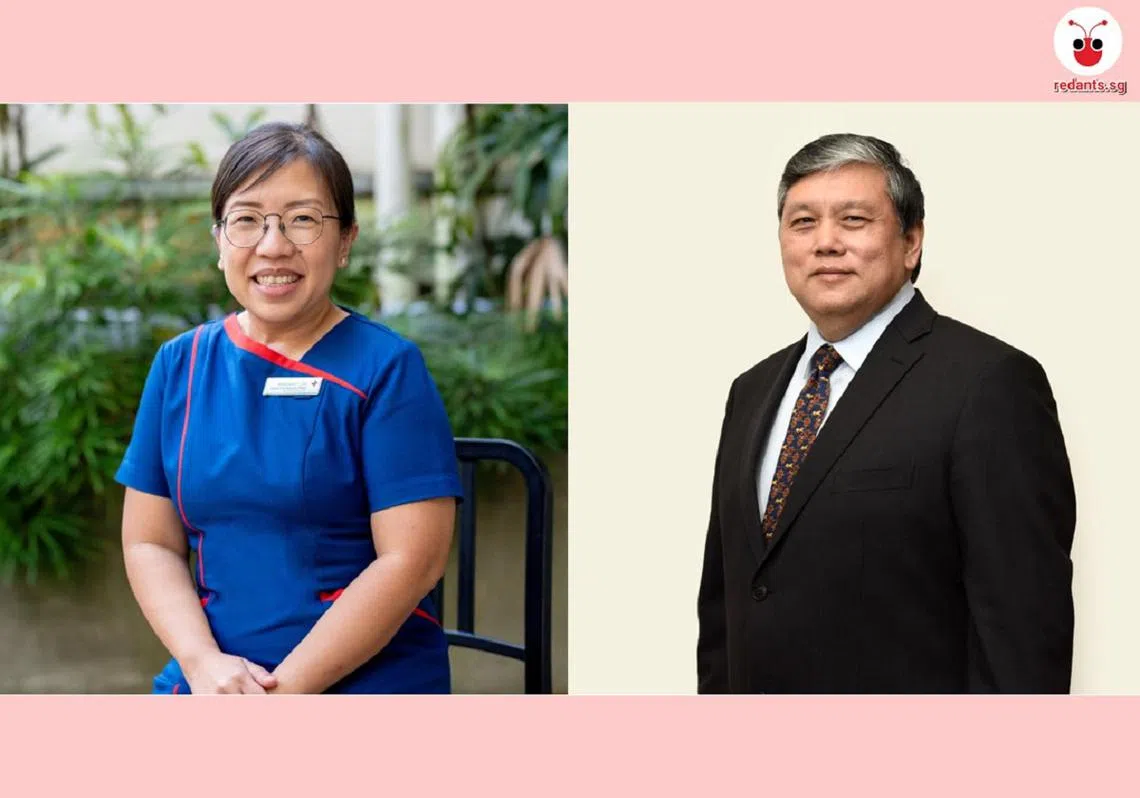 亚历山大医院副总裁李桂香（左）和建屋发展局主席林双河（右）。（红蚂蚁制图）