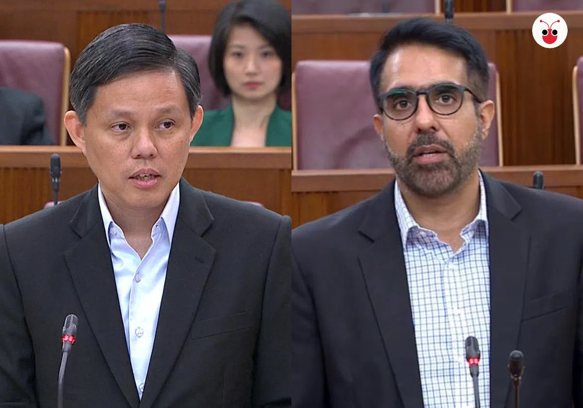  陈振声（左）和毕丹星（右）在国会展开针锋相对。（李国豪制图） 