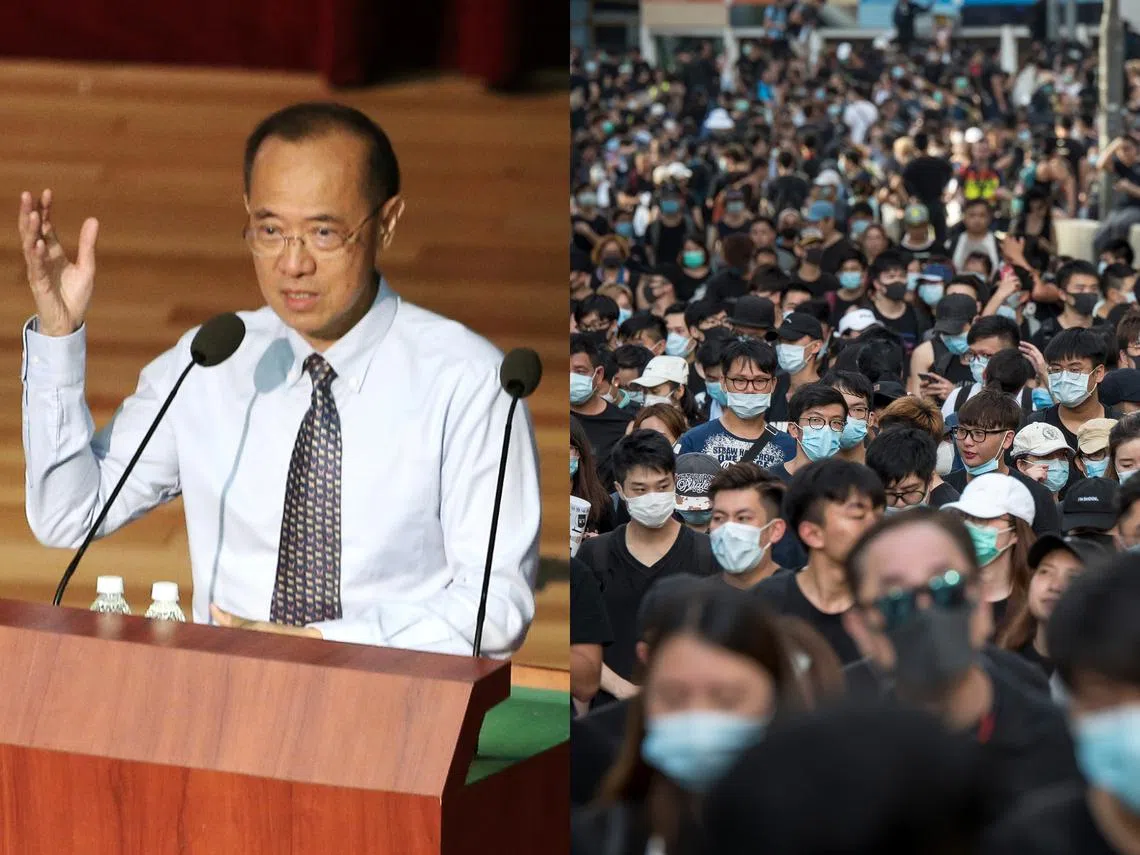 杨荣文（左）形容香港社会的民主和自治诉求终将导向悲剧。（李国豪制图）