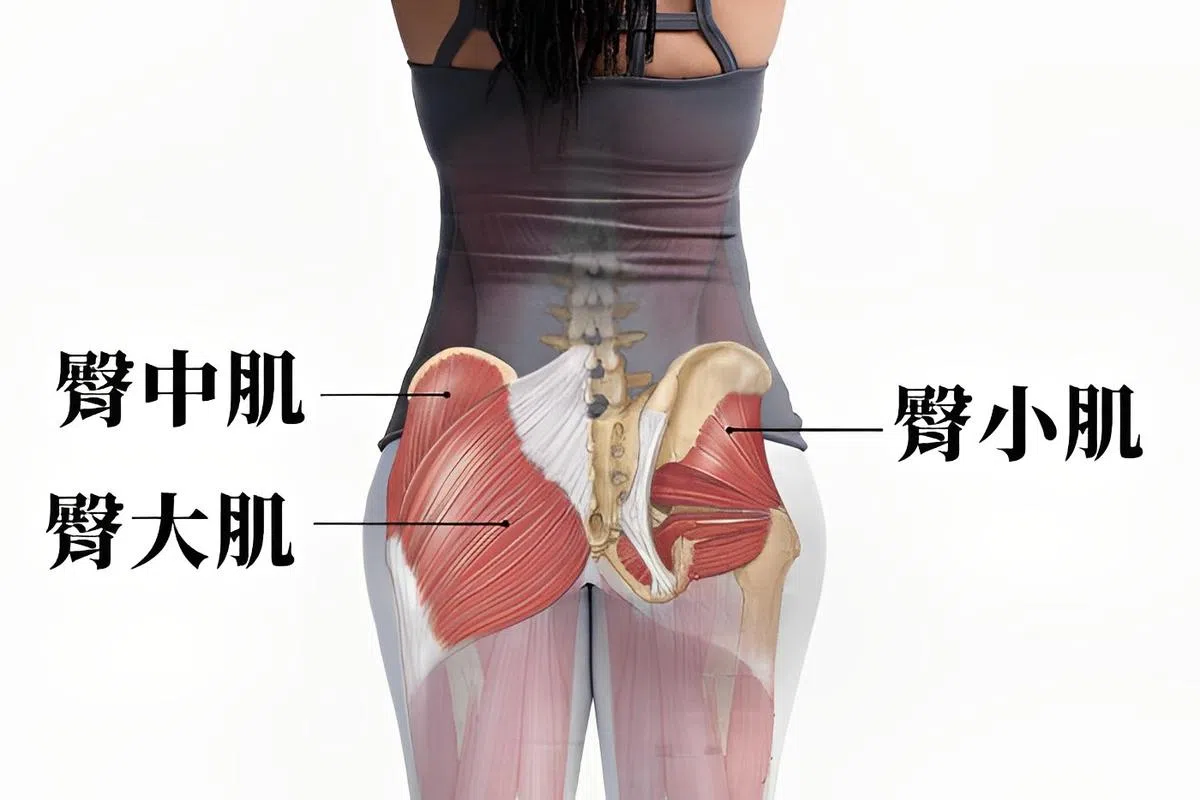人的臀肌由许多大小肌肉构成，主要有臀大肌、臀中肌和臀小肌。（互联网）