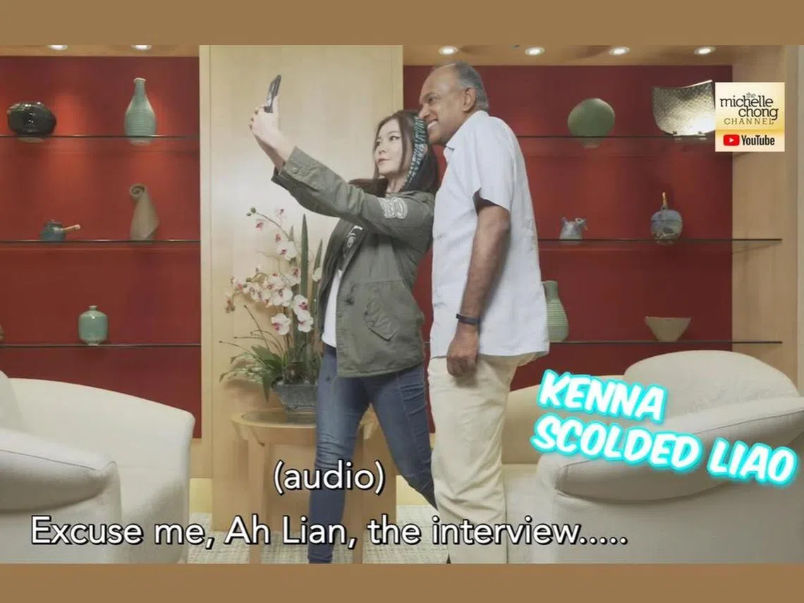 庄米雪饰演的“阿莲”大姐大遇到尚穆根部长的第一件事就是与他自拍。（视频截图）