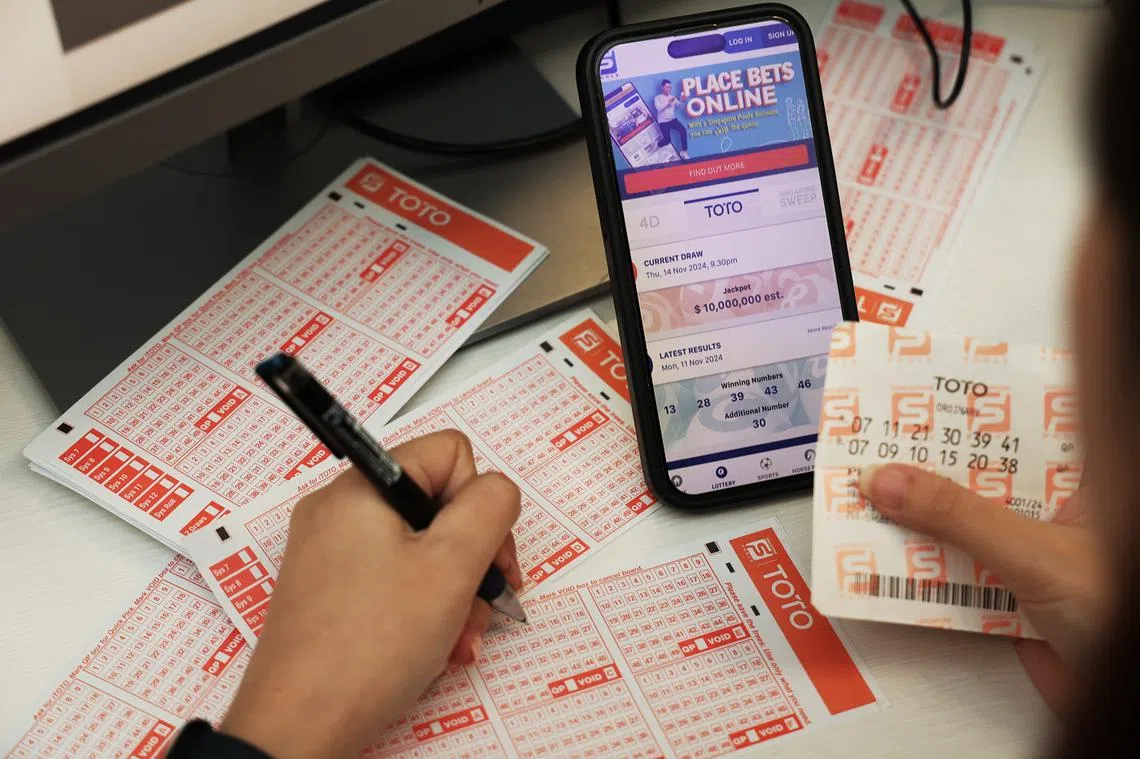 新加坡多多投注的下注单、票根。（联合早报）