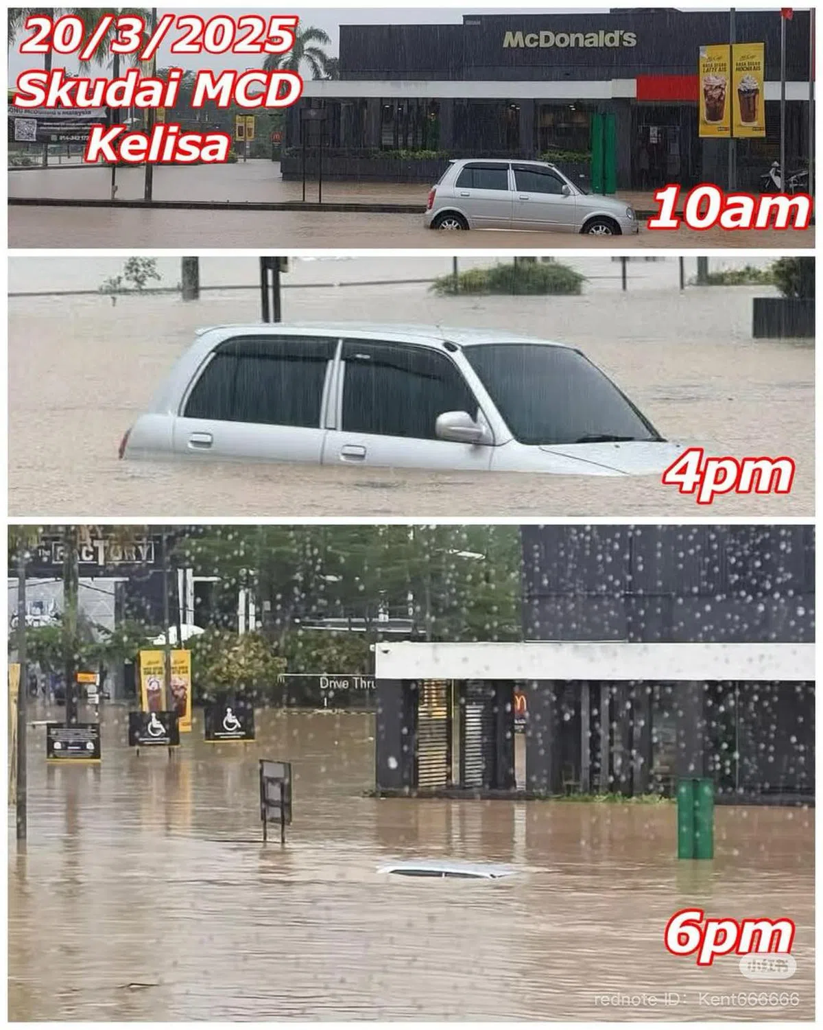 一辆在士姑来区路一带因无人移走而没顶的汽车成了昨日柔佛水乡泽国的缩影。（互联网）