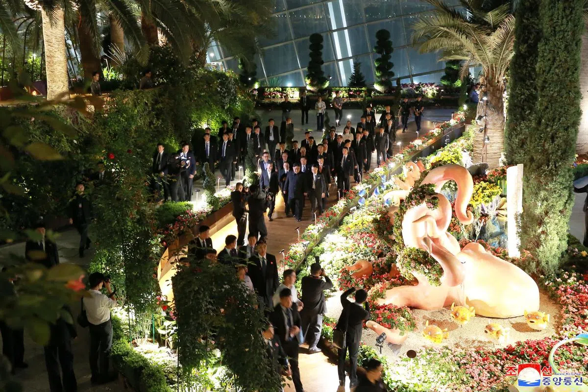  金正恩参观滨海湾花园。（朝中社） 