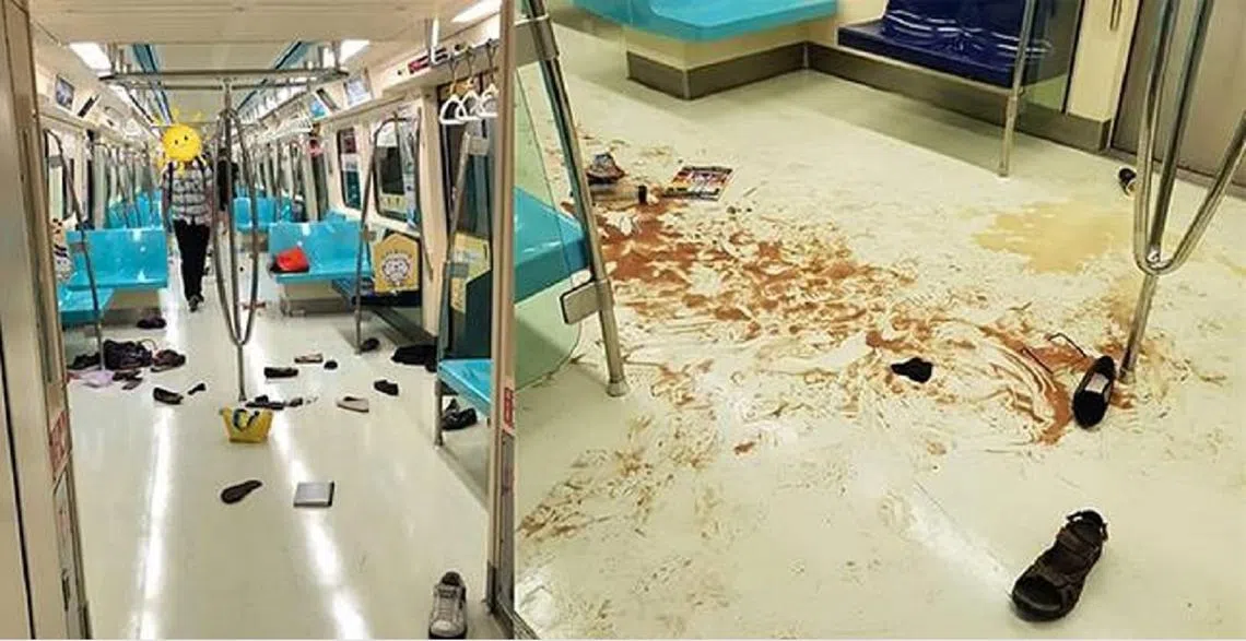 台北捷运发生民众恐慌事件，现场满目疮痍。（中时电子报）