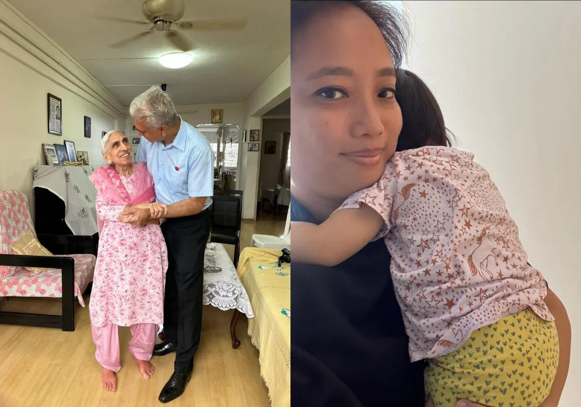 工人党新人贺沛星（左）在提名日一早前往探望母亲，寻求后者的祝福。行动党新人李乃怡则在忙碌竞选期开始前，述说自己对女儿的不舍之情。（红蚂蚁制图）