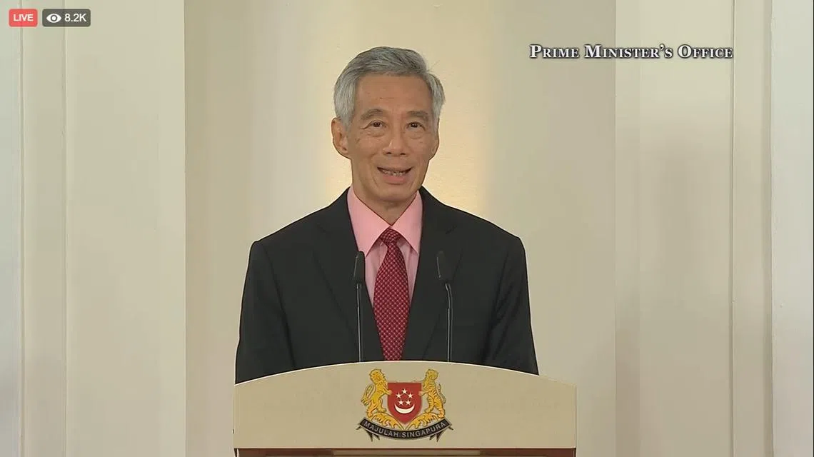 李显龙总理在宣誓就职仪式结束后，以马来语、华语和英语发表演讲。（视频截图）