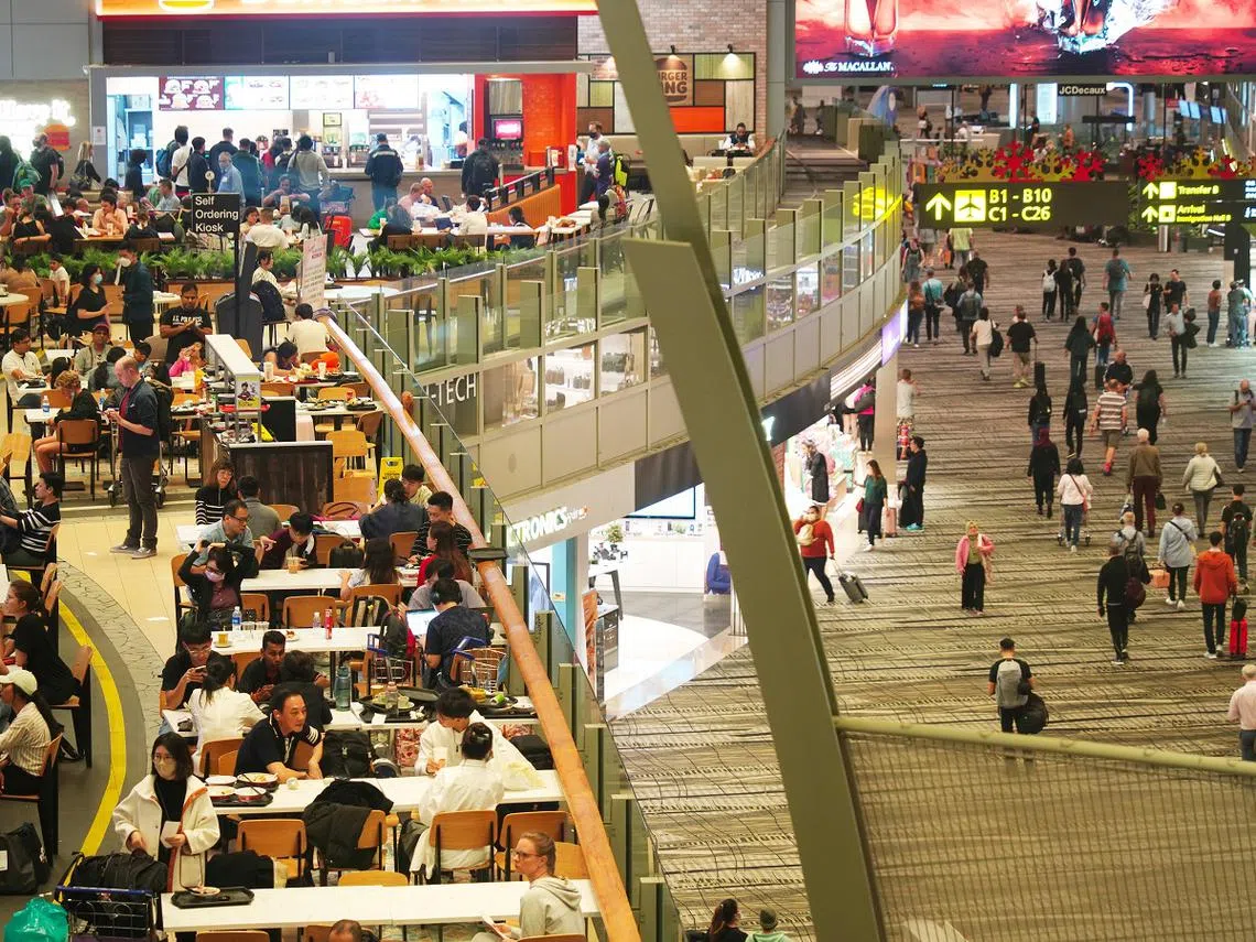 樟宜机场每周接待的乘客约100万人次。（联合早报）