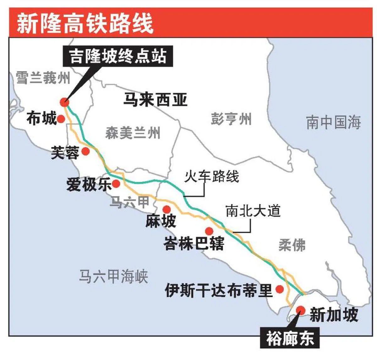  新隆高铁路线（联合早报） 