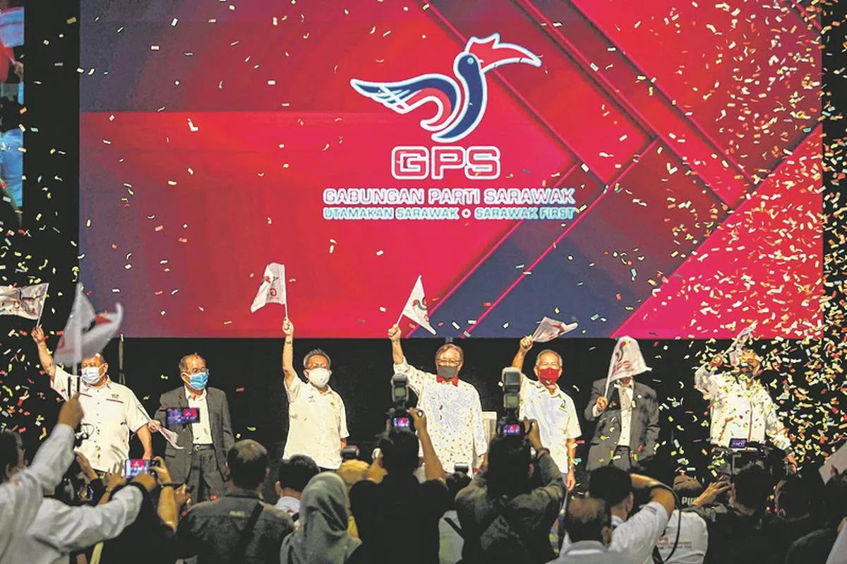 砂拉越政党联盟横扫75席。（法新社）