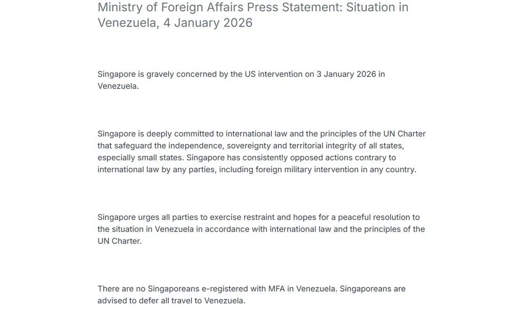 外交部也在文告中呼吁新加坡人推迟赴委内瑞拉非必要行程。