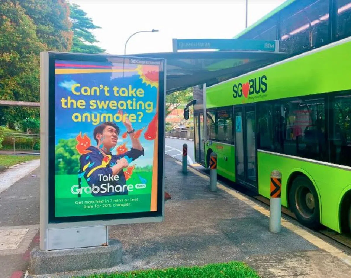 GrabShare另一款宣传海报也通过“流汗”带出信息。（互联网）