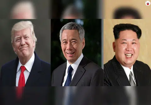 左起：美国总统特朗普、新加坡总理李显龙、朝鲜领导人金正恩（薛渤杨制图）