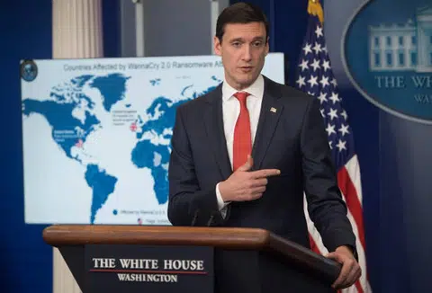 博塞特（Tom Bossert）在新闻发布会上指责朝鲜发动了WannaCry攻击。（互联网） 