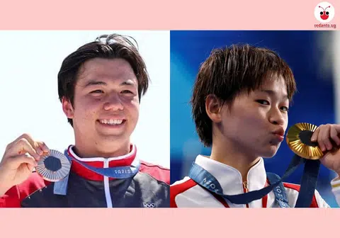 新加坡水翼风筝板好手墨士廉（左）与中国奥运跳水三金选手全红婵。（红蚂蚁制图）