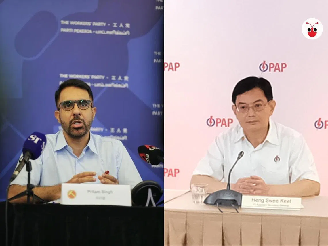 毕丹星（左）和王瑞杰就“大选赢多少才算明确委托”进行隔空辩论。（红蚂蚁制图）