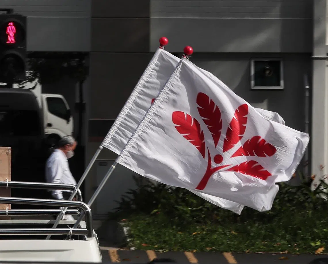 新加坡前进党的党旗。（海峡时报）