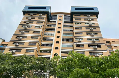 淡滨尼82街第856座组屋顶层的蓝色建筑是什么？（刘智澎摄）