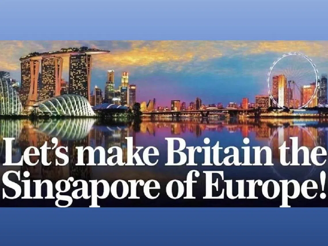 英媒《每日邮报》以斗大标题报道英国有意仿效新加坡路线。（每日邮报）