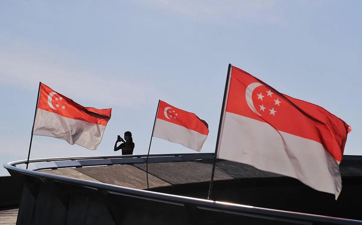 新加坡国旗迎风飘扬。（海峡时报）