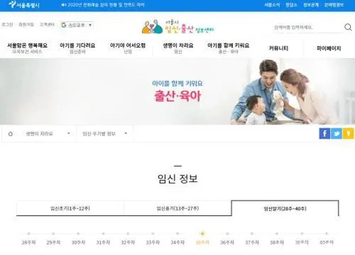  韩国首尔市“怀孕分娩信息中心”网页截图。（互联网） 