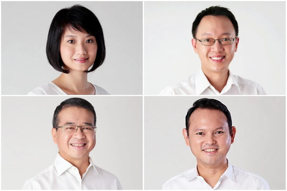  （顺时针方向）陈有明医生、扎吉哈、唐振辉和孙雪玲获擢升为政治职务担任者。（人民行动党） 