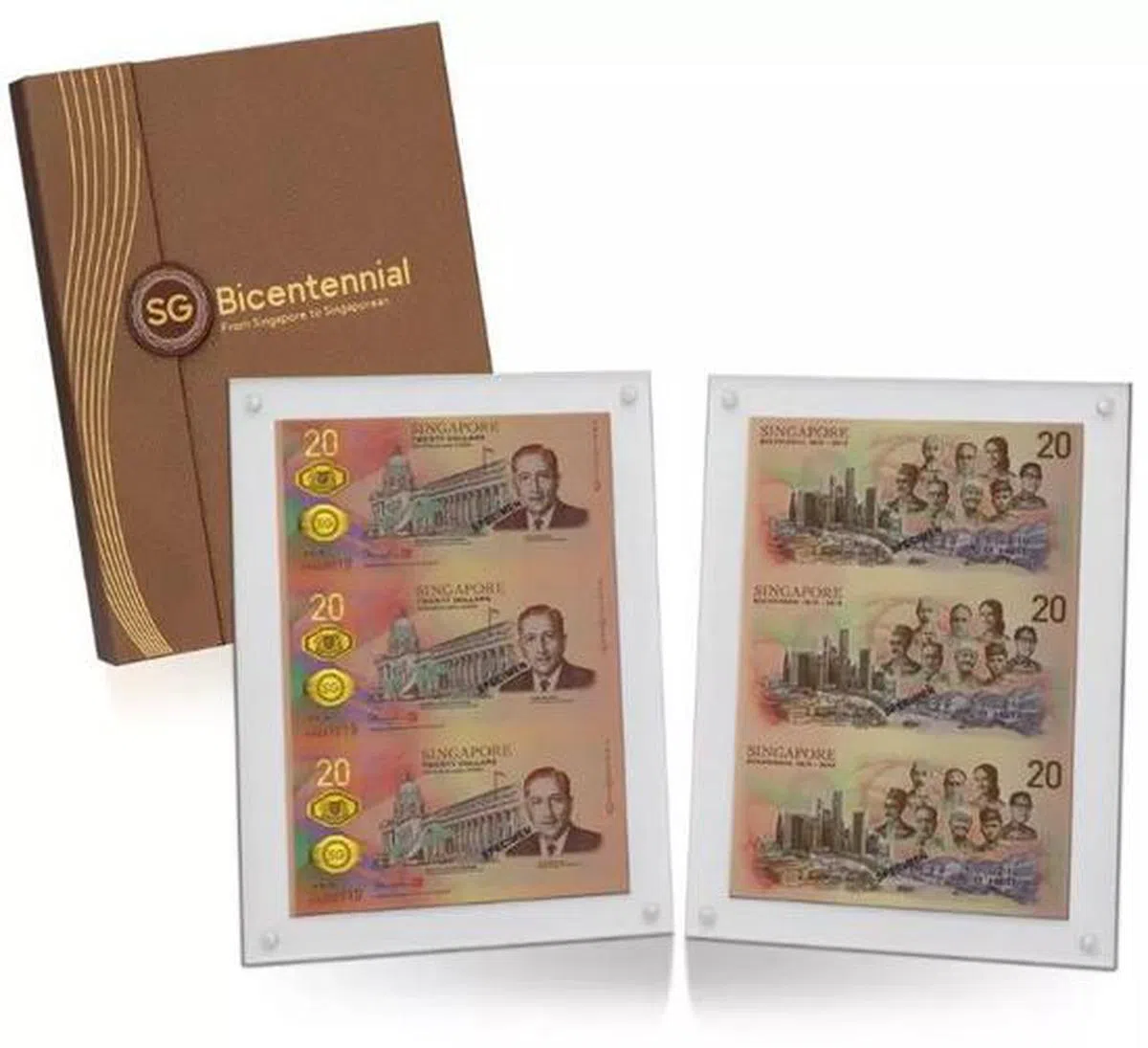  新加坡金管局今年6月9日起推出面值20元的纪念新钞，共有200万张让公众以等值换取，结果短短一周就被兑换一空，令很多公众失望而归。甚至有几百人在网上转售纪念钞，最高价一张88元，是原价的三倍以上。（金管局） 