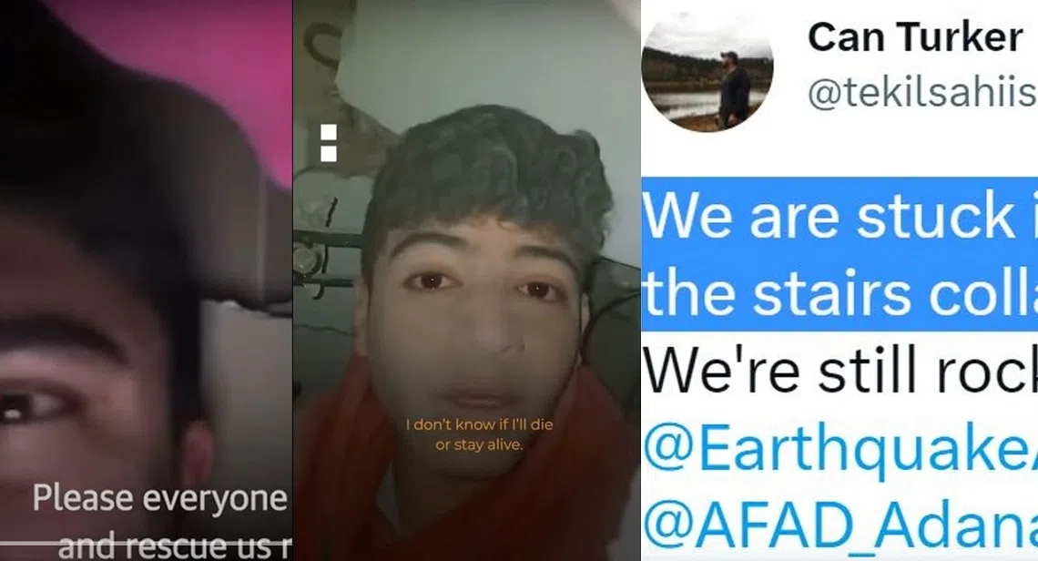 受困的土耳其灾民在网上求助。（互联网／红蚂蚁制图）