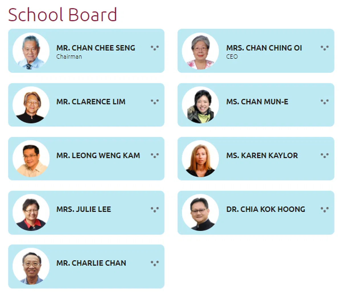  ISS新加坡国际学校董事局成员。（ISS新加坡国际学校官网） 