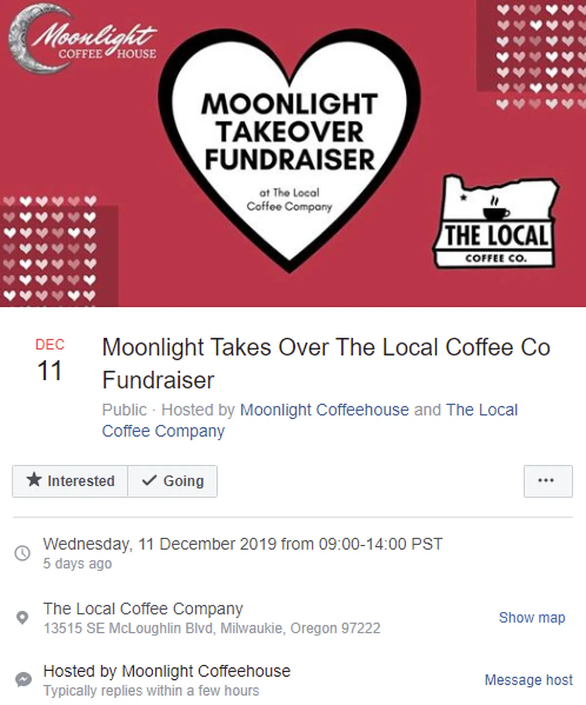  亚当斯在面簿上创建了活动，借此吸引更多顾客前去支持“本地咖啡店”。（面部截图） 