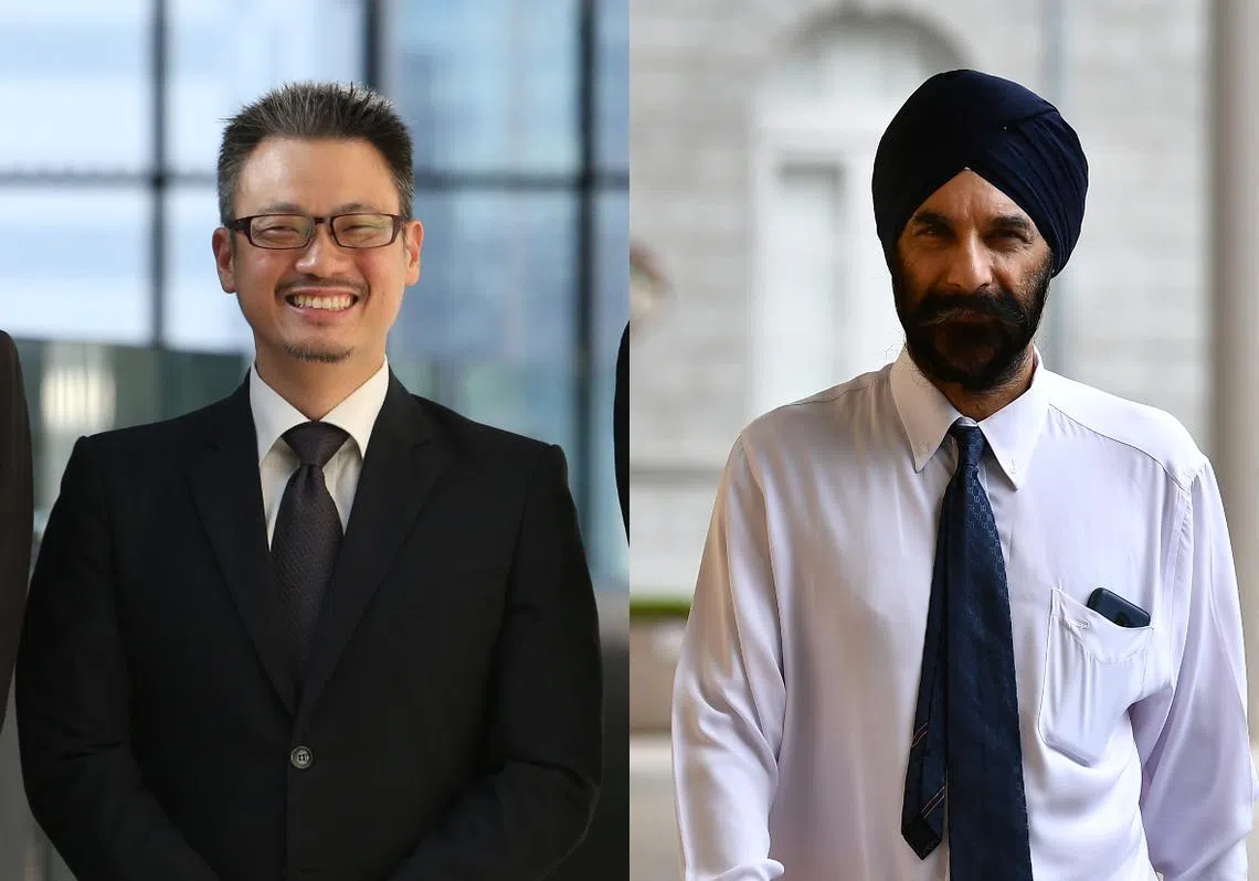 本地著名律师文达星（右）和曾台辉（左）在莉雅妮投诉控方专业行为不当的纪律聆讯中，代表两位主控官。（红蚂蚁制图）