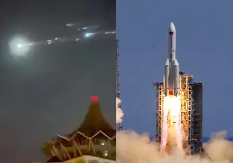 中国的长征五号B运载火箭被指以危险不受控的坠落轨迹飞过马国砂拉越上空。（红蚂蚁制图）