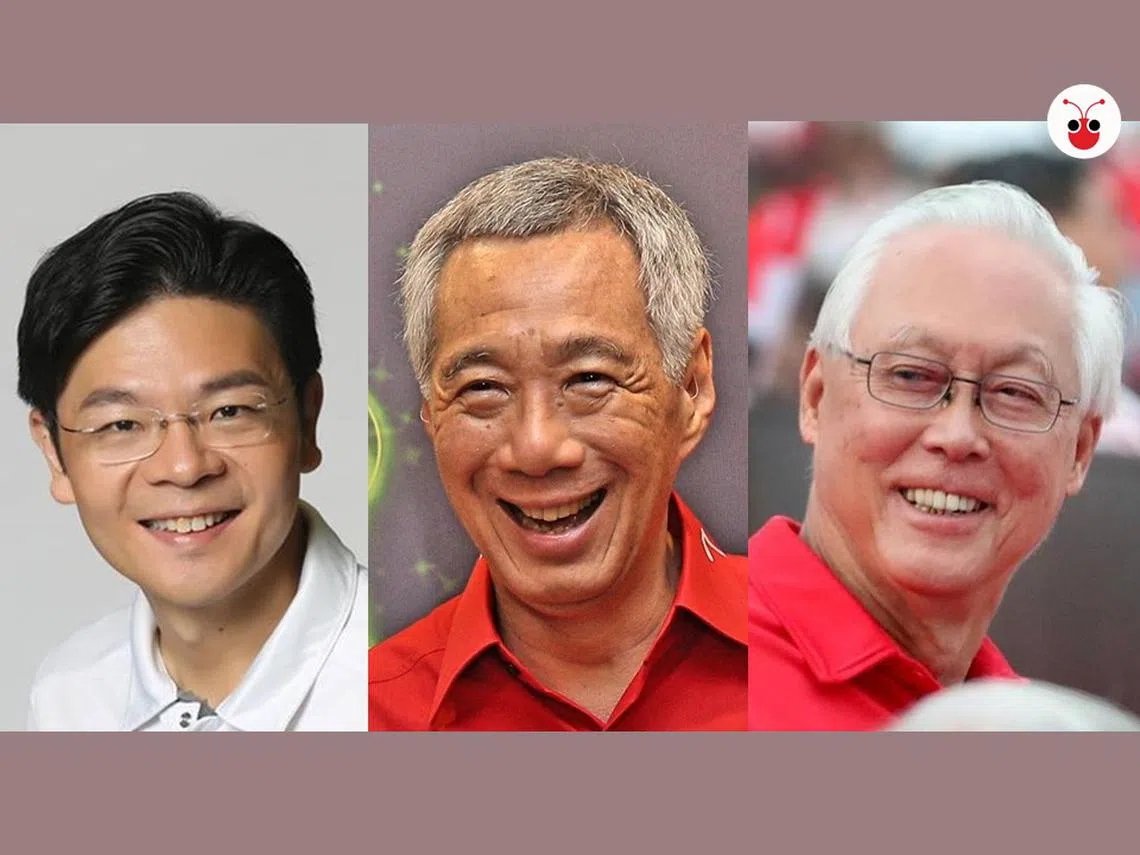 左起：第四代领导人国家发展部长兼财政部第二部长黄循财、第三代领导人李显龙总理、第二代领导人荣誉国务资政吴作栋异口同声呼吁国人保持冷静提高警惕。（红蚂蚁制图）