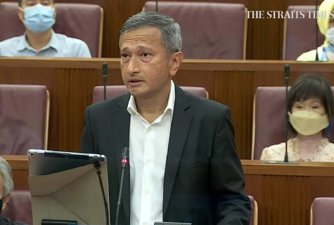 新加坡外交部长维文医生：“我们正目睹一个针对主权国家的无端军事侵略。对我们而言，这关乎国家的生存。”（Gov.sg国会视频截图）