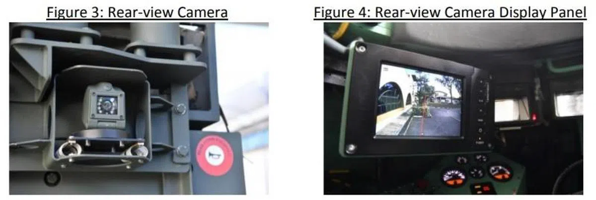  今年3月起将安装在战车外的后视摄像头（左）和驾驶舱内的后视显示屏。（国防部） 