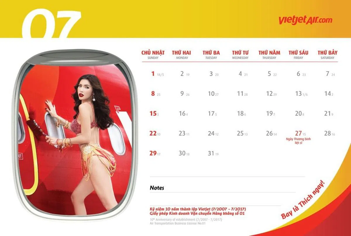  越捷航空推出2018年全新比基尼月历。（互联网） 
