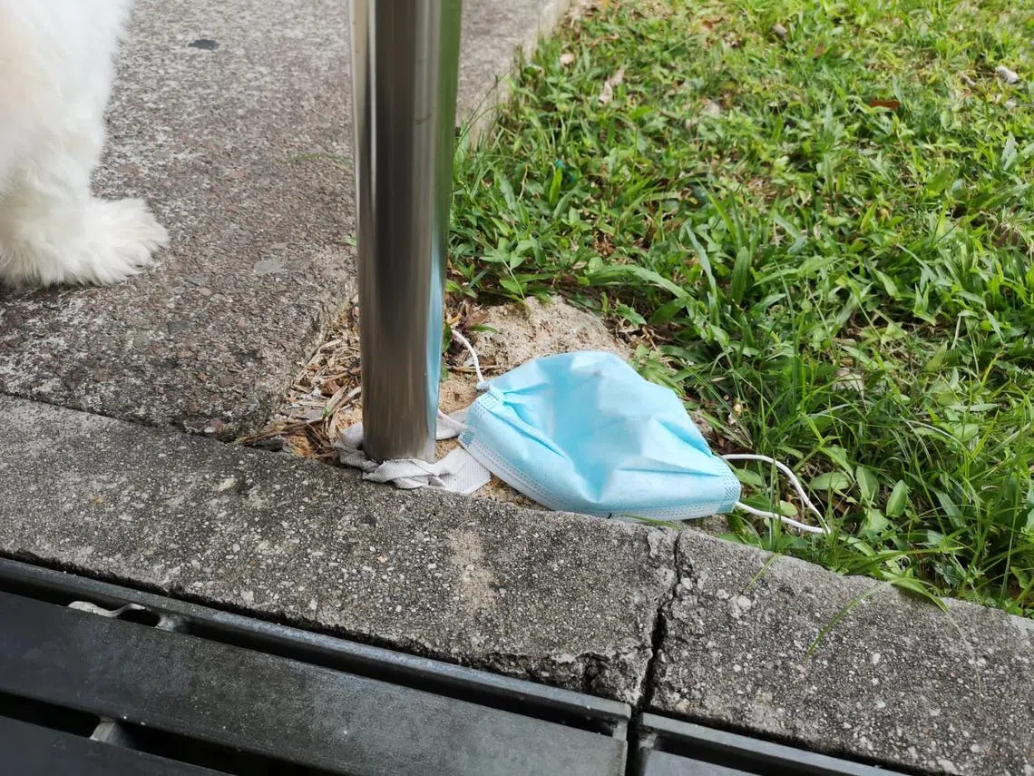 一些公众更随地丢弃已用的一次性口罩。（stomp)
